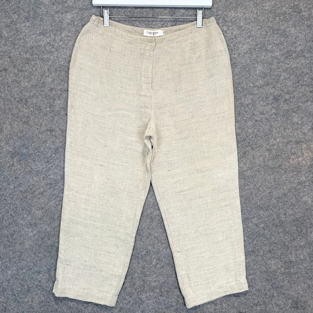 VTG Calvin Klein Collection Linen Silk Capri Pants Womens 10 High Rise 90s Italy